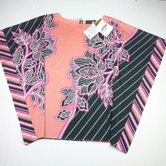 Bob Mackie Tops - Women's Bob Mackie Wearable Art Floral Print Pink/Black/Peach Caftan Top Size Sm